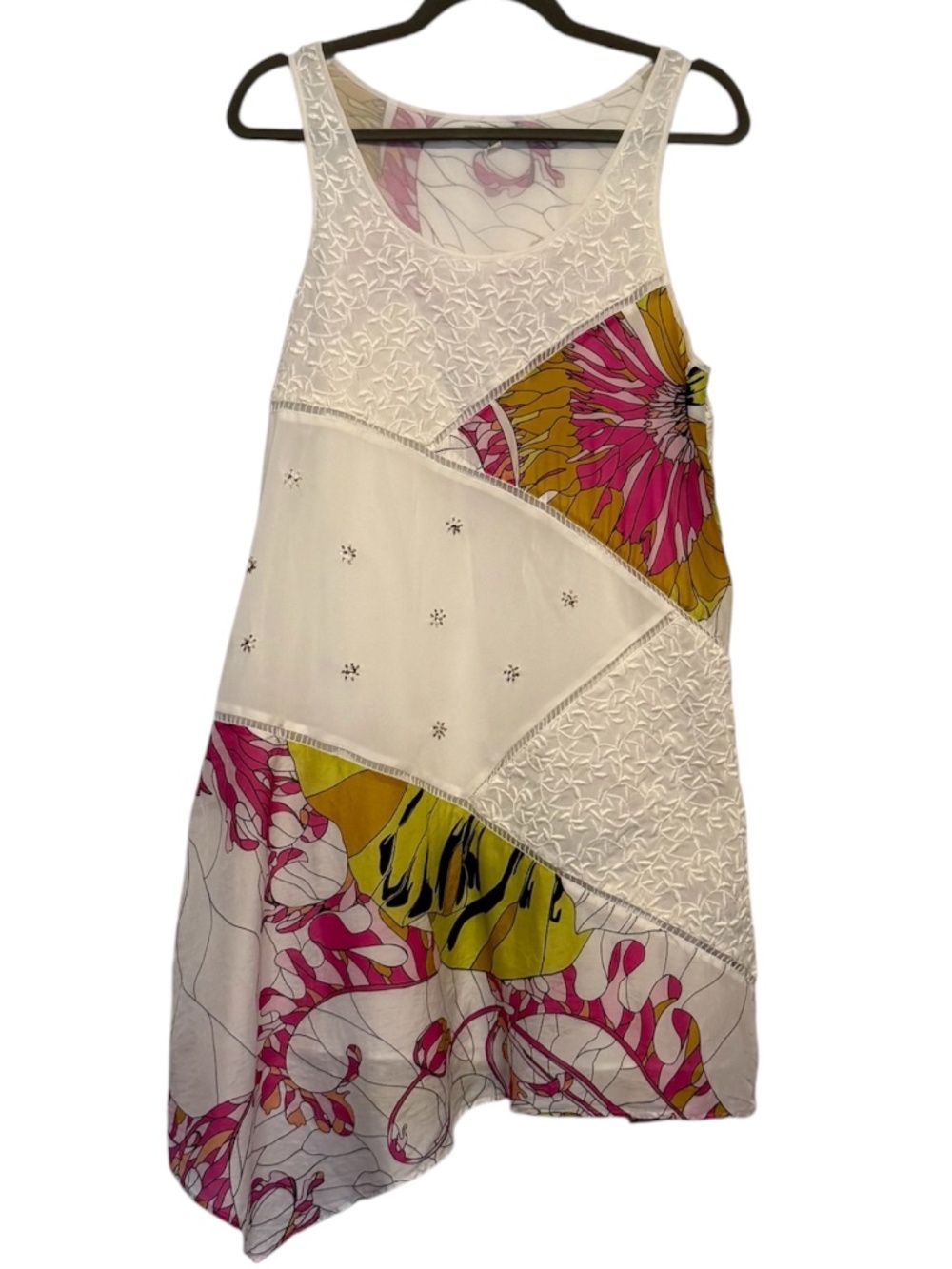 Anthropologie Leifnotes Guarri Patchwork Silk Blend Asymmetrical Dress Size 8